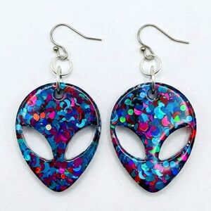 Festival Colorful Purple Pink Blue Sparkle Glitter Confetti Galactic Alien Earri